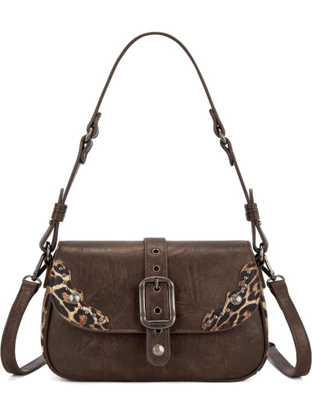 Leopard Cowgirl Crossbody Purse | Western Shoulder Bag with Buckle & Studs